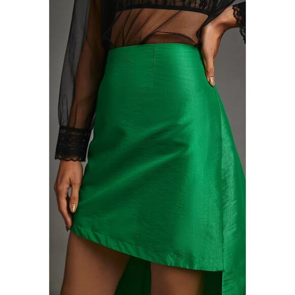 New Anthropologie Maeve Asymmetrical Sateen Mini Skirt $148 SIZE 2 Green - Picture 3 of 5